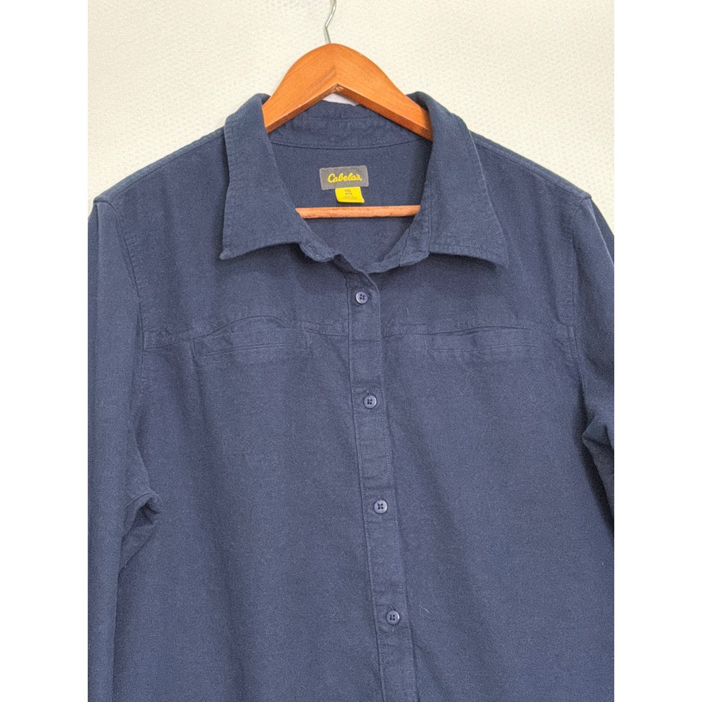 Cabelas Mens 2XL Navy Blue Cotton Long Sleeve Button Down Shirt - Picture 3 of 10